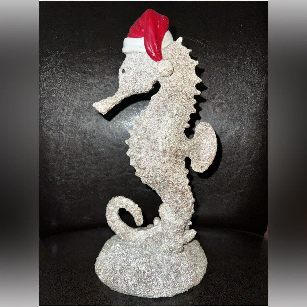 Festive Christmas  Seahorse Figurine with Santa Hat